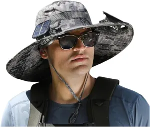 Solar Fan Hat, Accustomas Solar Hat, Wide Brim Solar Fan Hats Outdoor Fishing, UPF 50  Fishing & Beach with Fan Built in