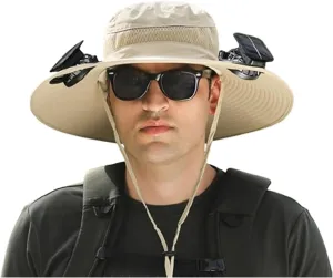 Solar Fan Hat, Accustomas Solar Hat, Wide Brim Solar Fan Hats Outdoor Fishing, UPF 50  Fishing & Beach with Fan Built in