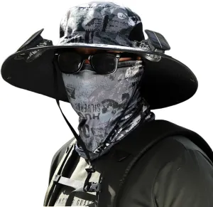 Solar Fan Hat, Men Sun Hat with 2 Solar Fan, Wide Brim Solar Fan Outdoor Fishing Hat-Solar & USB Charging