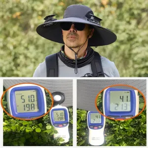 Solar Fan Hat Men Women Mens Outdoor Wide Brim Sun Hat with 2 Solar Fan Fishing hat-Removable&USB Charging Fans