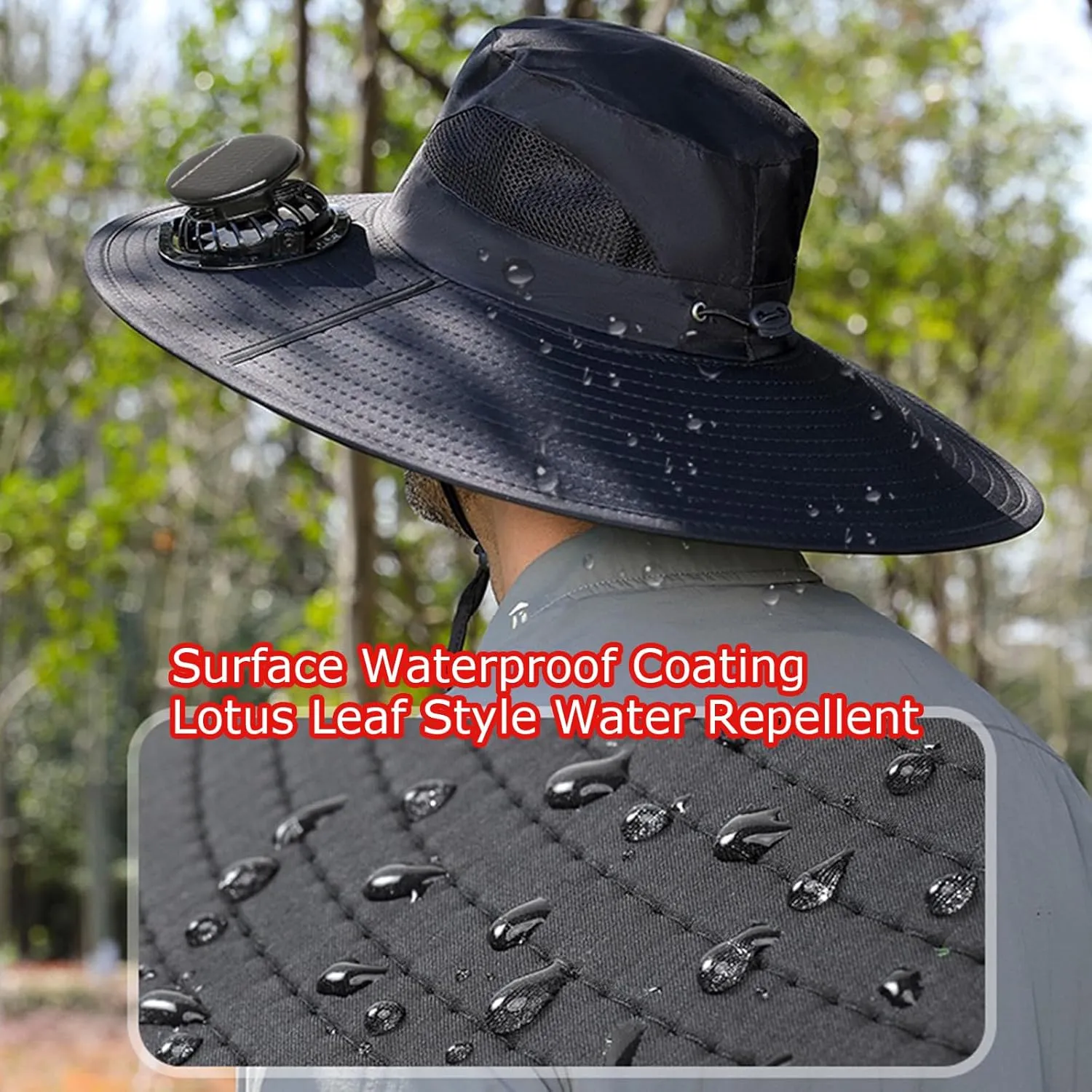 Solar Fan Hat Men Women Mens Outdoor Wide Brim Sun Hat with 2 Solar Fan Fishing hat-Removable&USB Charging Fans