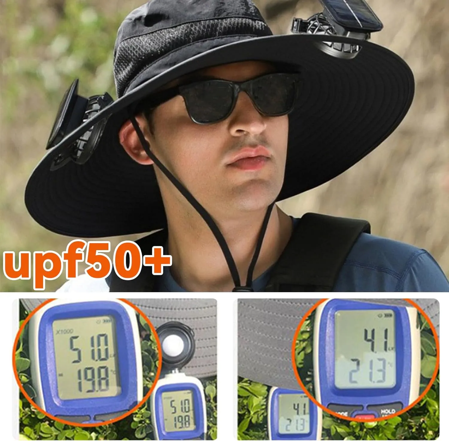 Solar Fan Hat, Solar Powered Wide Brim Sun Hat with Fans, Outdoor Fishing Hats for Men, Solar Removable & USB Charging