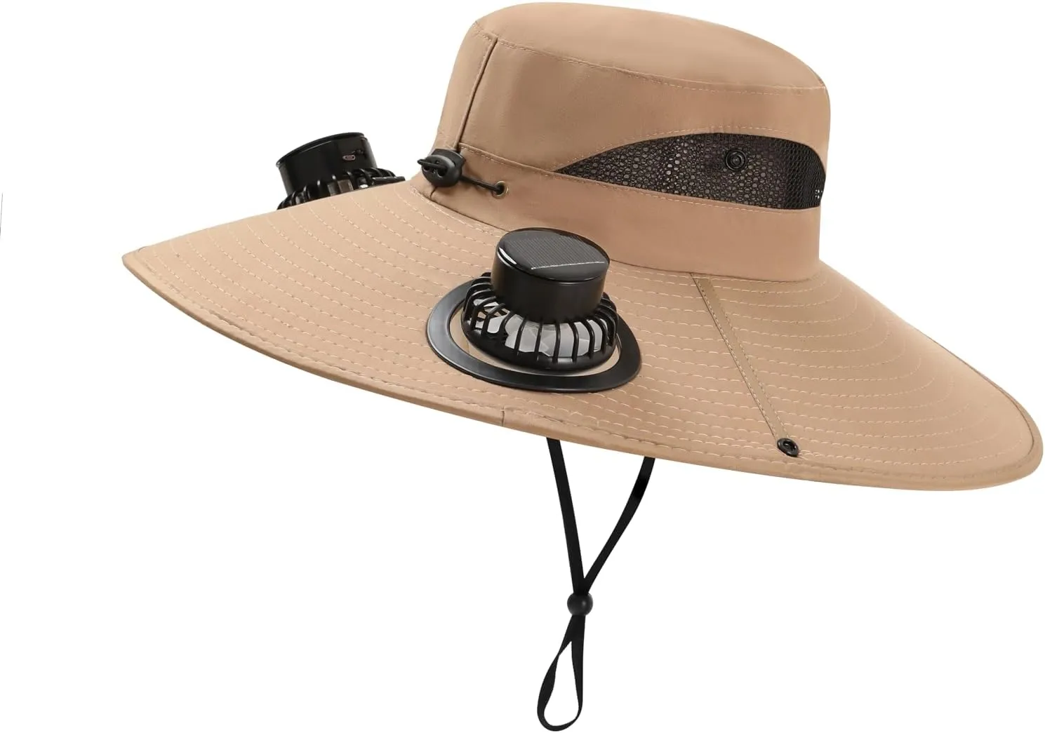 Solar Fan Hat, Wide Brim Solar Powered Fan Hat Outdoor Fishing, Hat with Fans Solar Power with Removable&USB Charging for Men