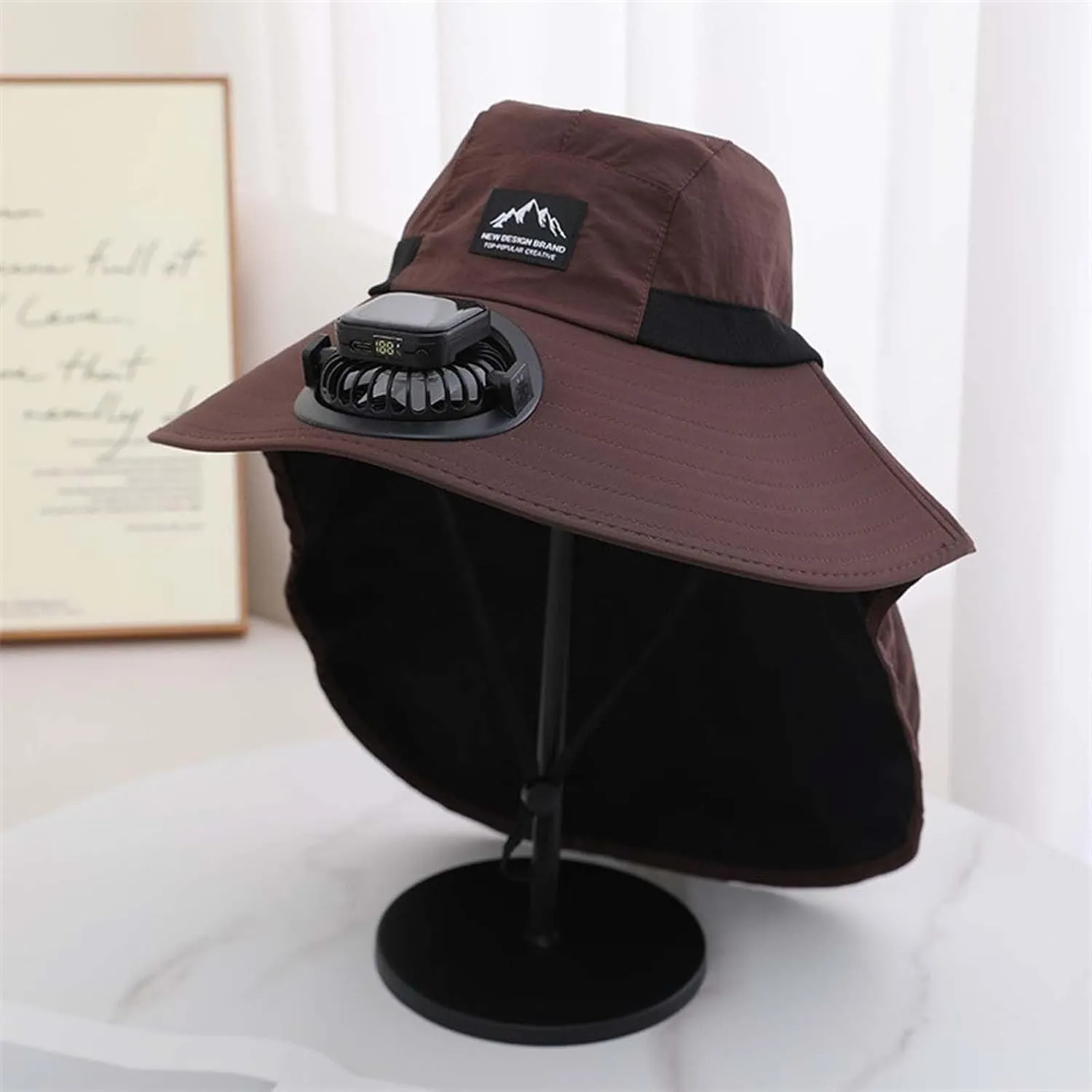 Solar Fan Hat Wide Edge Outdoor Sun Hat with 2 Solar Fans and 3 Wind Fishing Hats - Detachable and USB Charging Fan