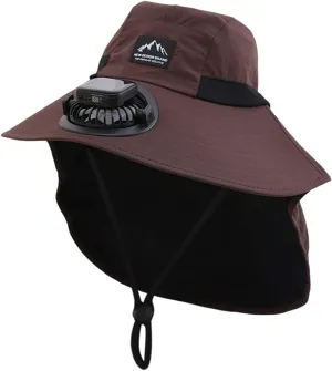 Solar Fan Hat Wide Edge Outdoor Sun Hat with 2 Solar Fans and 3 Wind Fishing Hats - Detachable and USB Charging Fan