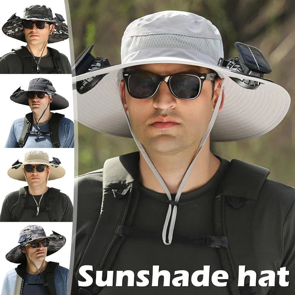Solar Fan Hat,Outdoor Wide Brim Sun Hat with 2 Solar Fan,UV Protection Hiking Camping Fishing Hat for Men and Women