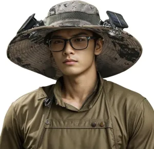 Solar Fan Hat,Outdoor Wide Brim Sun Hat with 2 Solar Fan,UV Protection Hiking Camping Fishing Hat for Men and Women