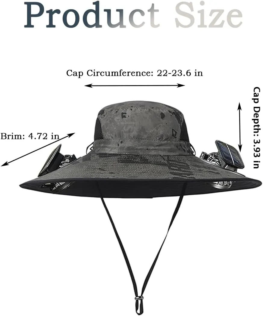 Solar Fan Hats for Men Wide Brim Fan Hat Dual-Power Fan Ventilation 3-Speed Wind Control Solar Powered Fan Hat for Outdoor