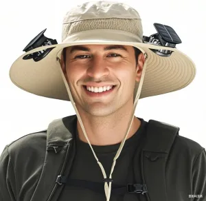 Solar Fan Hats for Men Wide Brim Fan Hat Dual-Power Fan Ventilation 3-Speed Wind Control Solar Powered Fan Hat for Outdoor