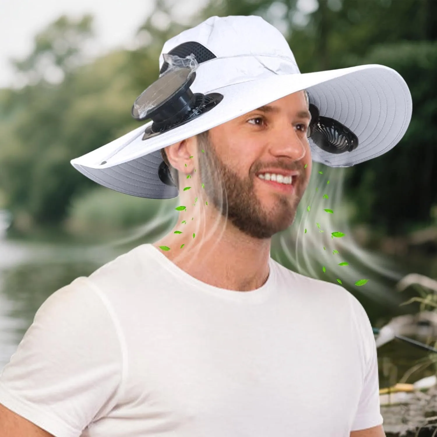 Solar Fan Hats Wide Brim Sun Hat with 3 Built-in Fans Detachable Outdoor Fishing Hiking Camping Gear Beach Outfits 2025