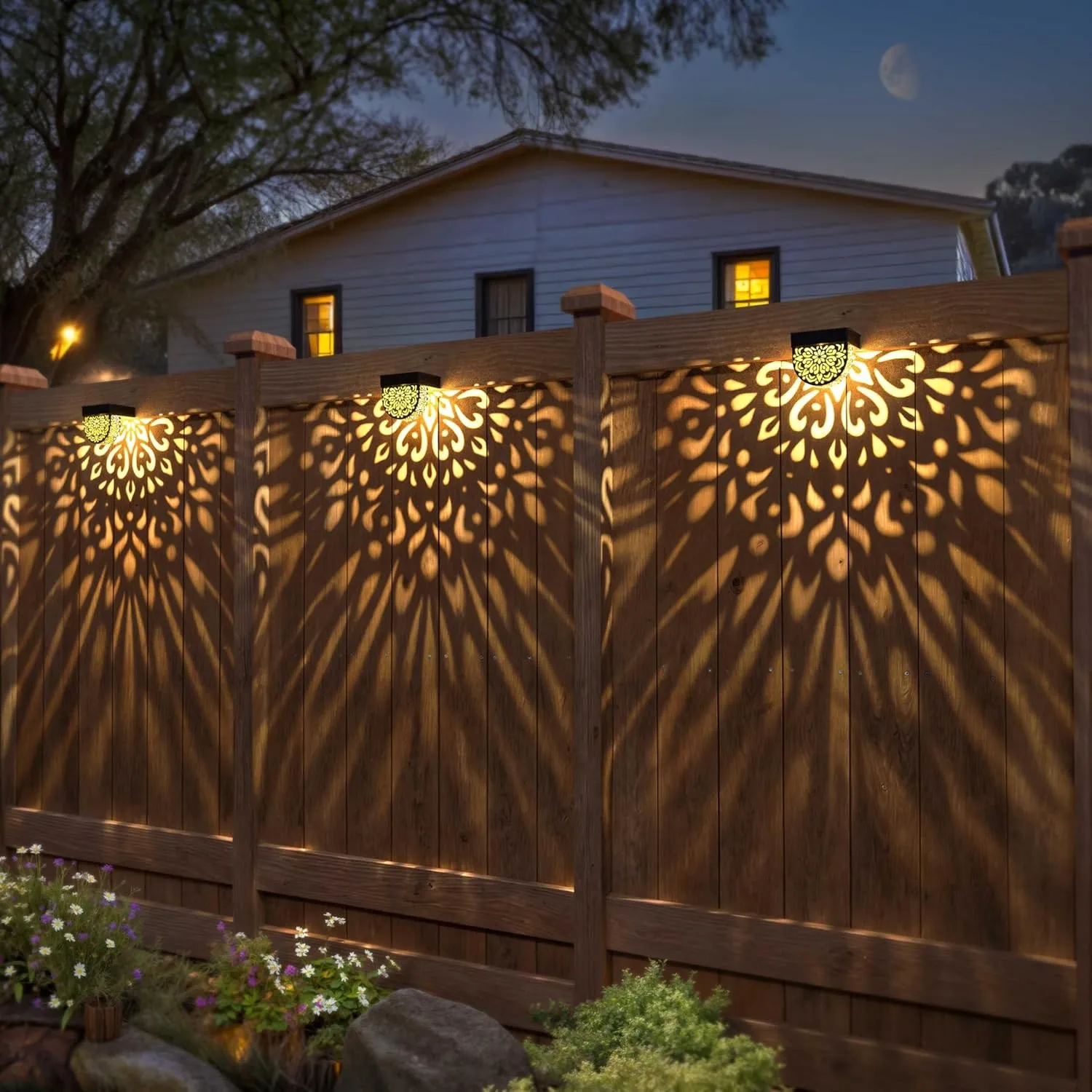 Solar Fence Lights Wall lihgts Outdoor Decorations 6 Pack Solar Step Lights Outdoor Waterproof LED Solar Powered Warm Yellow Decorative Lighting for Front Door, Backyard, Post(Black)