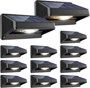 Solar Fence Lights, Warm White & Neutral White & Cool White 3 Modes, Bright Led Powered Lights Outdoor Waterproof Dusk to Dawn Solar Deck Light for Backyard/Railing/Wall/Step/Patio/Porch（12 Pack）
