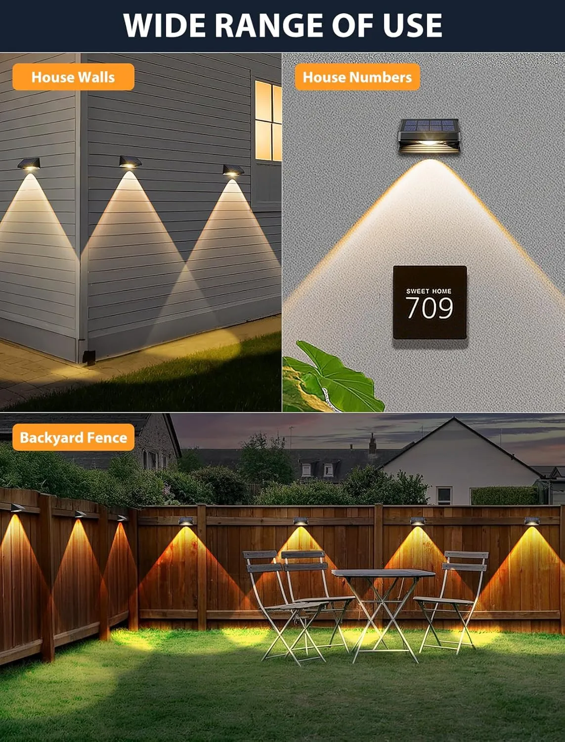 Solar Fence Lights, Warm White & Neutral White & Cool White 3 Modes, Bright Led Powered Lights Outdoor Waterproof Dusk to Dawn Solar Deck Light for Backyard/Railing/Wall/Step/Patio/Porch（12 Pack）
