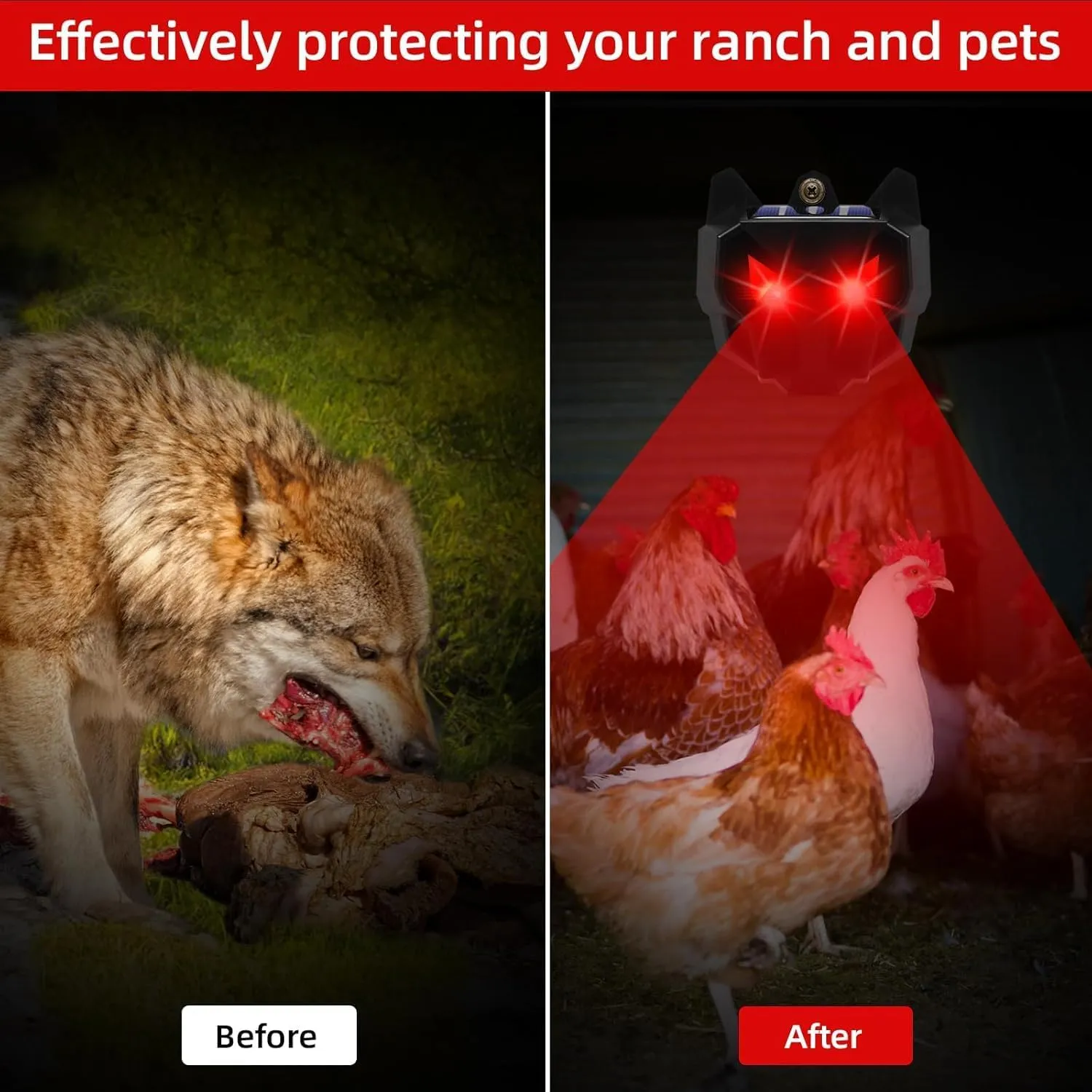 Solar Nocturnal Animal Repeller, Predator Lights for Chicken Coop, Animal Deterrent Devices Light Sensor Deer Repellent, Effective Animal Repellent Outdoor for Coyote Raccoon Skunk Fox (4)