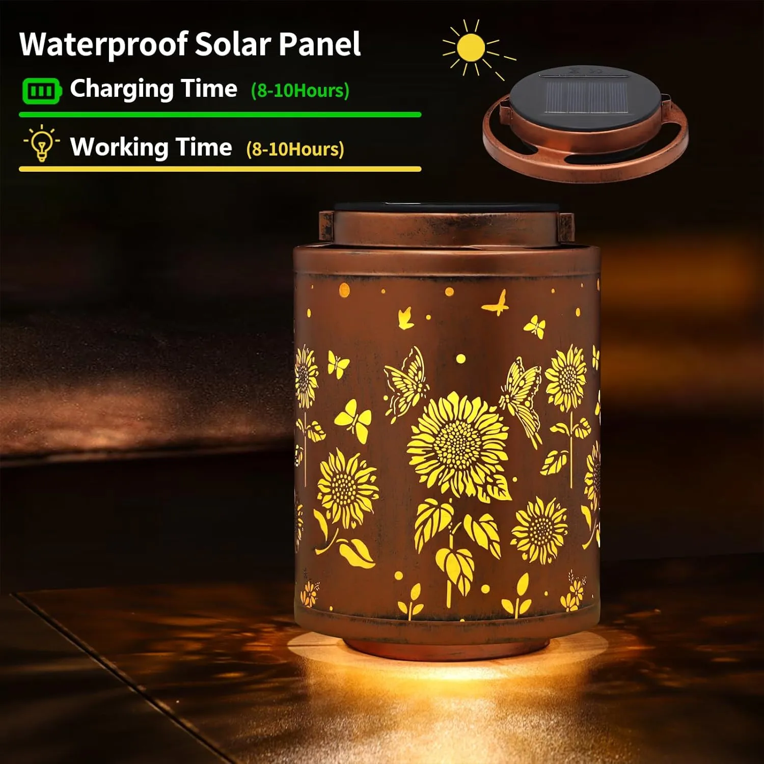 Solar Outdoor Lanterns, Butterflies Garden Decor LED Light Hanging Waterproof Metal Lanterns for Patio, Pathway, Yard