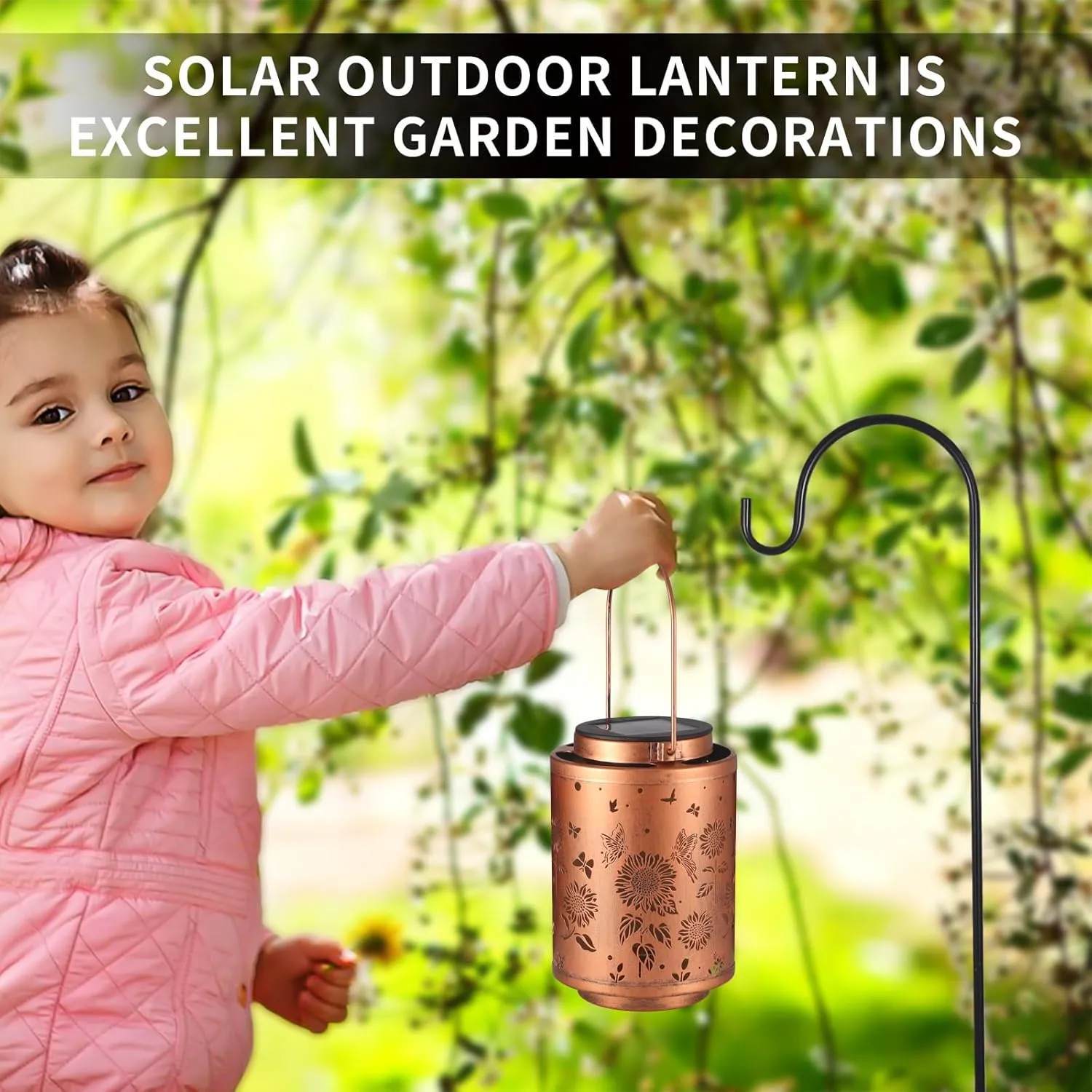 Solar Outdoor Lanterns, Butterflies Garden Decor LED Light Hanging Waterproof Metal Lanterns for Patio, Pathway, Yard
