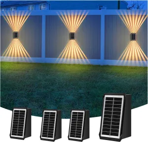Solar Outdoor Wall Lights, Up & Down Solar Powered Lighting, Waterproof IP65 Fence Light for Yard/Pool/Porch/Patio/Railing (2 Led-Warm Light, 4 Pack)