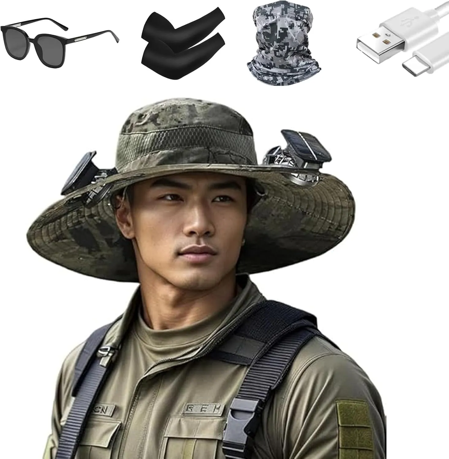 Solar Panel Fan Hat – Lightweight Wide Brim Hat with Dual Solar Powered Fans, USB Rechargeable, Sun Protection