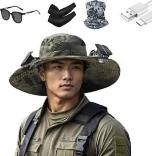 Solar Panel Fan Hat – Lightweight Wide Brim Hat with Dual Solar Powered Fans, USB Rechargeable, Sun Protection