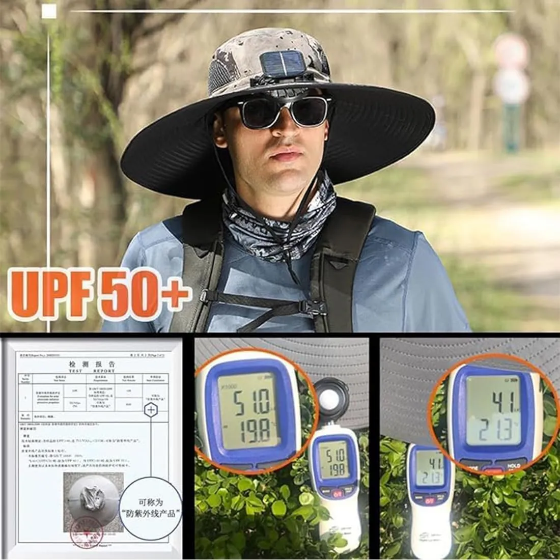 Solar Panel Fan Hat – Lightweight Wide Brim Hat with Dual Solar Powered Fans, USB Rechargeable, Sun Protection