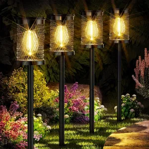 Solar Pathway Lights Outdoor 4 Pack Solar Lights Outdoor Waterproof Super Bright Filament LED Mesh Metal Outside Path Lawn Patio Walkway Yard Garden Decor, Gifts for Mother's Day