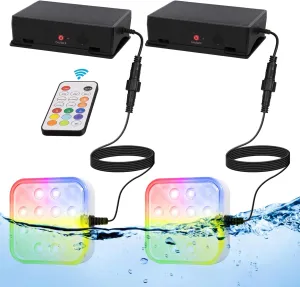 Solar Pool Lights, Submersible LED Lights with remote,Waterproof Underwater LED Light for Above Ground and In-ground Pools 10-Color 4-Mode LED Light Underwater Swimming Lighting with Timer Off (2pack)
