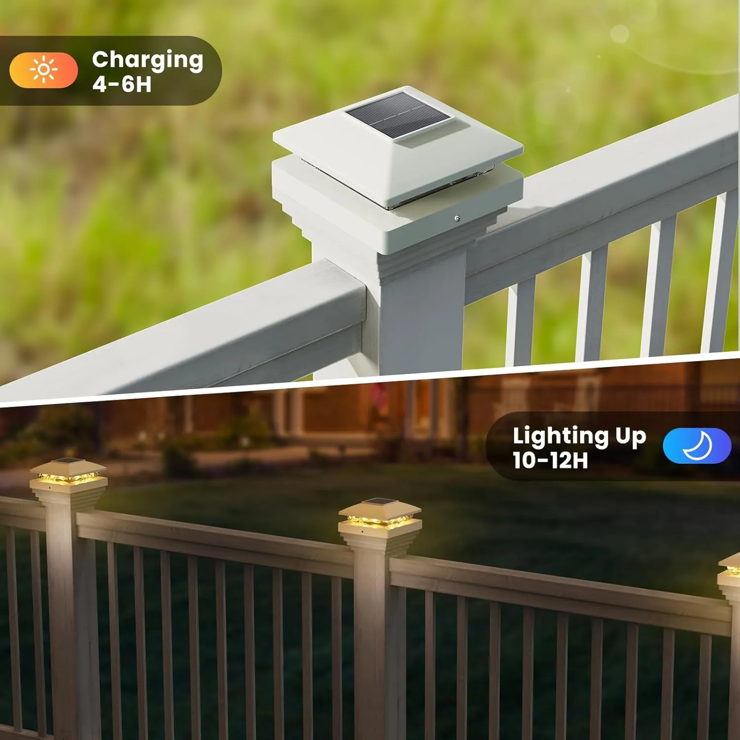 Solar Post Cap Lights Outdoor 12pack, White Waterproof Solar Powered Deck Fence Post Lights Fit 4x4 Wood/Vinyl Posts, Bright Warm White Solar Post Lights Decorate Deck, Patio, Porch, Fence