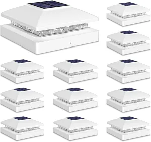 Solar Post Cap Lights Outdoor 12pack, White Waterproof Solar Powered Deck Fence Post Lights Fit 4x4 Wood/Vinyl Posts, Bright Warm White Solar Post Lights Decorate Deck, Patio, Porch, Fence