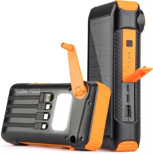 Solar Power Bank 20000mAh Built in Hand Crank and 4 Cables,22.5W Fast Charge Power Bank Solar Portable Charger LEDs Flashlight,Fast Charging Battery Pack for Outdoor Camping Survival Gear