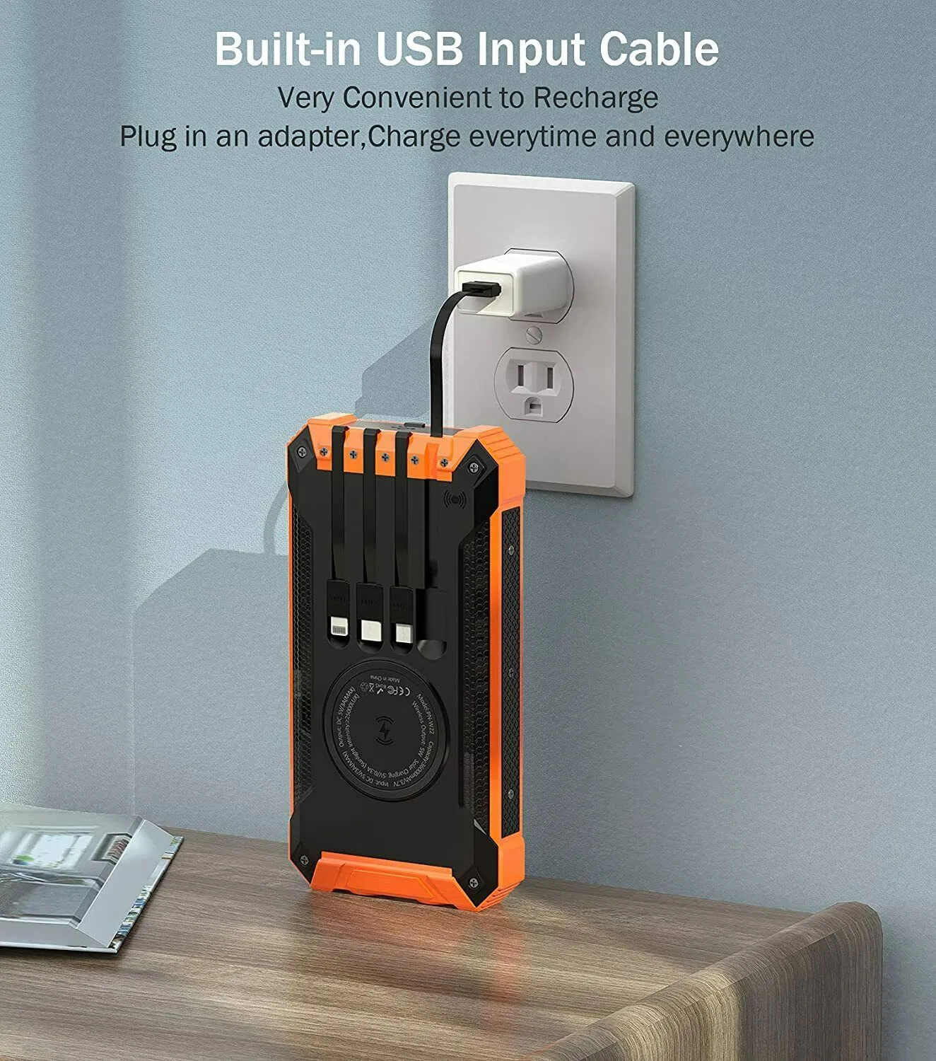 Solar Power Bank 36000mAh Built-in 4 Cables Qi Wireless Charger