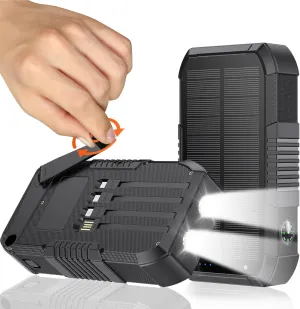 Solar Power Bank, 66800mAh, Hand Crank, 22.5W USB-C Fast Charging, 6 Outputs & 4 Inputs, SOS/Strobe/Compass, for Camping/Hiking/Trips (Black)