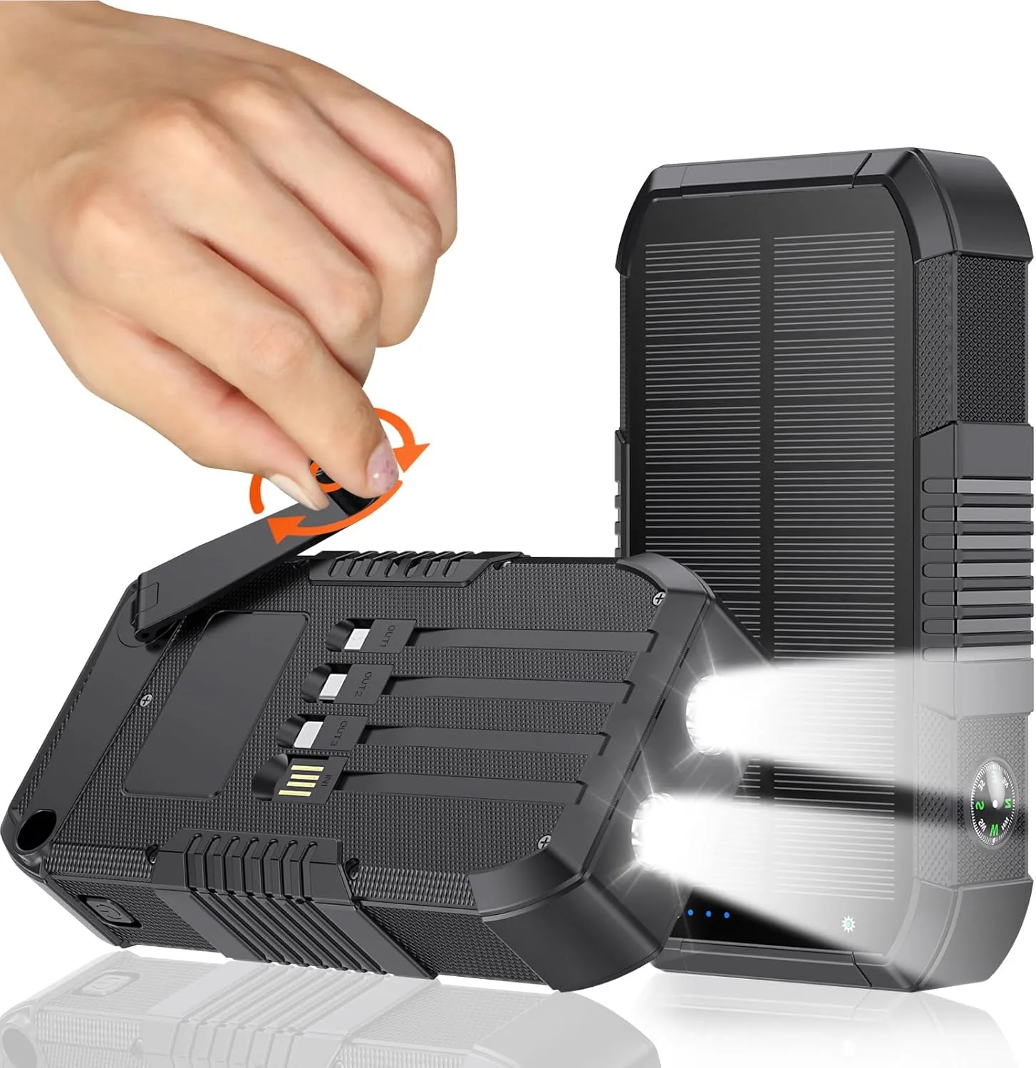 Solar Power Bank, 66800mAh, Hand Crank, 22.5W USB-C Fast Charging, 6 Outputs & 4 Inputs, SOS/Strobe/Compass, for Camping/Hiking/Trips (Black)