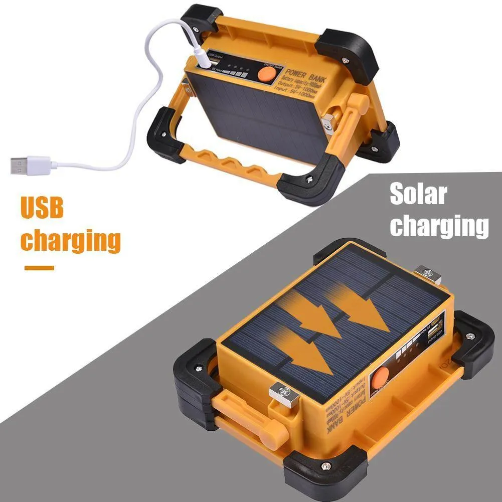 Solar Power Bank with LED Light - Portable Camping Charger