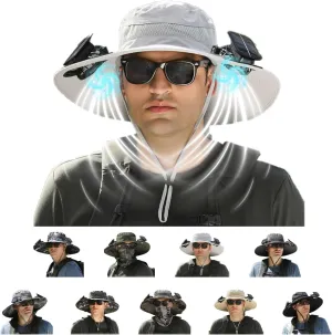 Solar-Powered Cooling Hat with Dua USB-Rechargeable Fans Protection for Fishing/Camping/Beach Waterproof Unisex Outdoor Gear