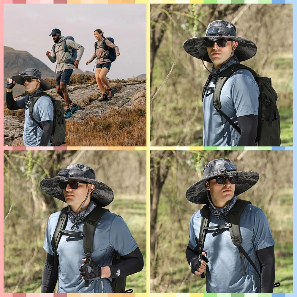 Solar-Powered Cooling Hat with Dua USB-Rechargeable Fans Protection for Fishing/Camping/Beach Waterproof Unisex Outdoor Gear