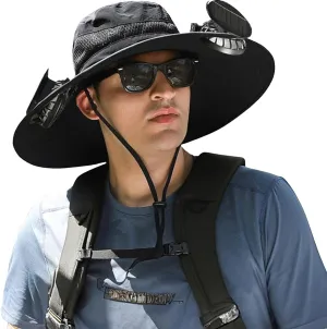 Solar Powered Fan Hat for Men Women - Wide Brim Cooling Hat with 2 USB/Solar Charging Fans, Solar Fan hat - UPF50  Sun Hat