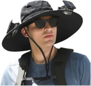 Solar Powered Fan Hat for Men,Wide Brim Solar Fan Hat Outdoor Fishing