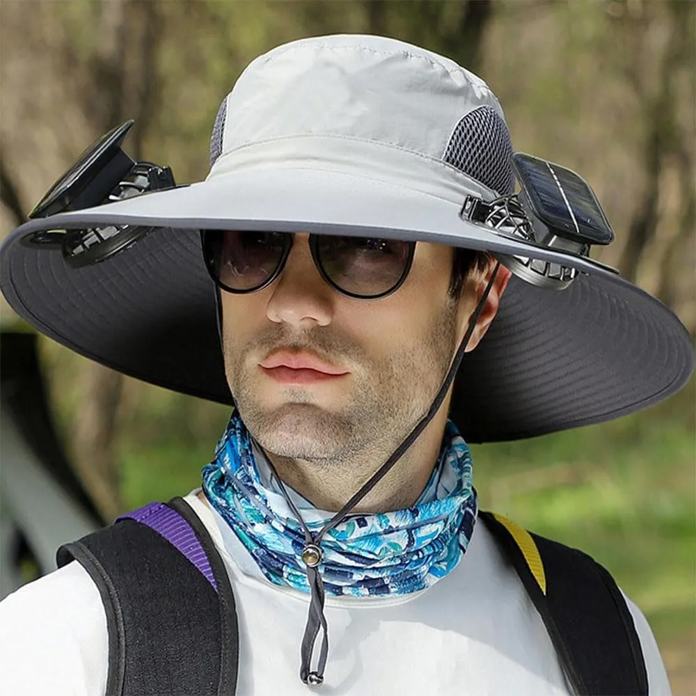 Solar Powered Fan Hat for Men,Wide Brim Solar Fan Hat Outdoor Fishing