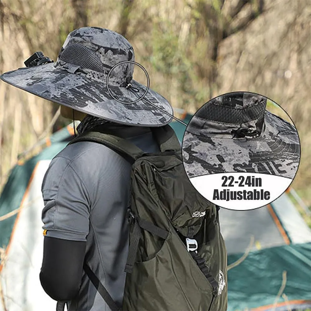 Solar Powered Fan Hat for Men,Wide Brim Solar Fan Hat Outdoor Fishing