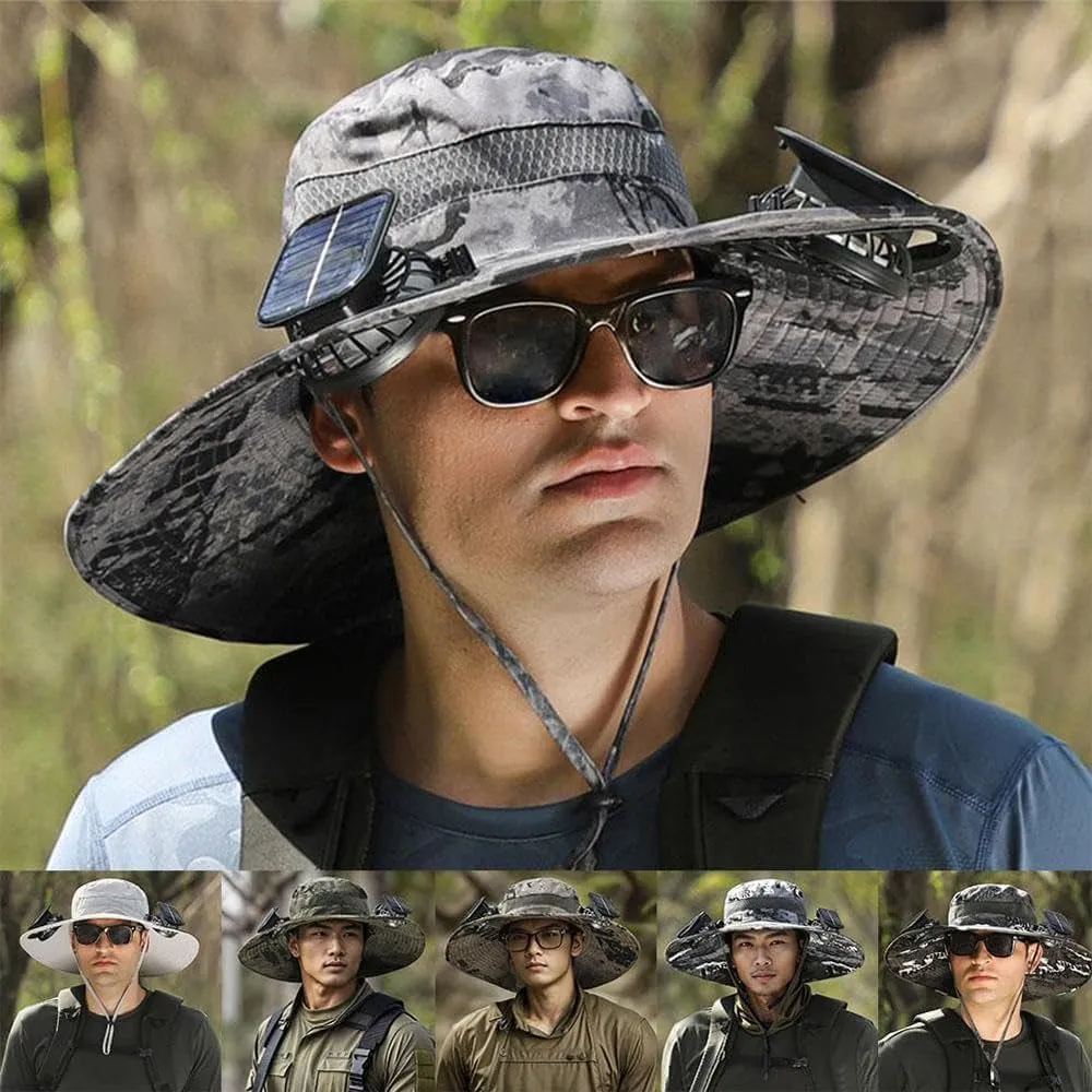 Solar Powered Fan Hat for Men,Wide Brim Solar Fan Hat Outdoor Fishing
