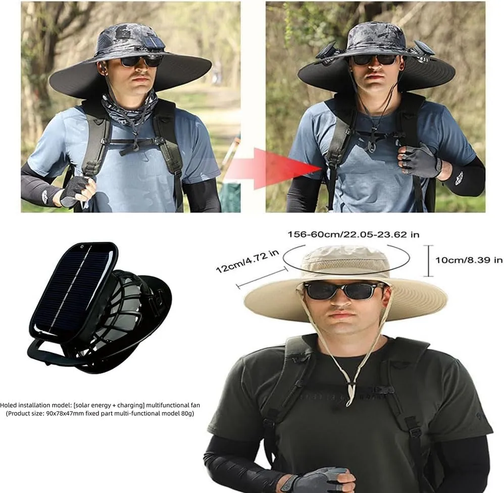 Solar Powered Fan Hat for Men,Wide Brim Solar Fan Hat Outdoor Fishing