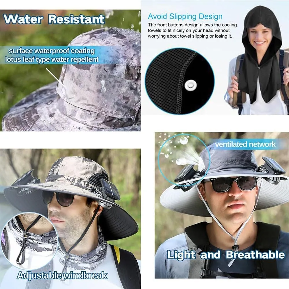 Solar Powered Fan Hat for Men,Wide Brim Solar Fan Hat Outdoor Fishing