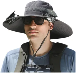 Solar Powered Fan Hat for Men,Wide Brim Solar Fan Hat Outdoor Fishing