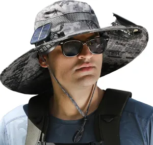 Solar Powered Fan Hat, Outdoor Wide Brim Sun Hat with USB Charging Includes 2 Solar 3 Speed Adjustable Fans