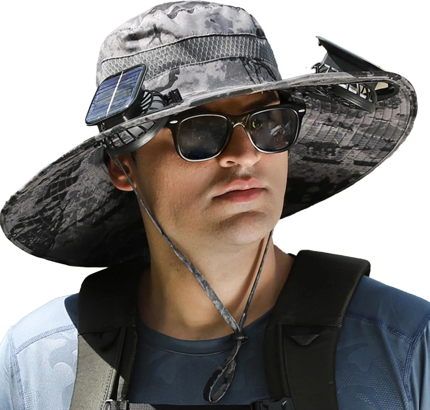 Solar Powered Fan Hat, Outdoor Wide Brim Sun Hat with USB Charging Includes 2 Solar 3 Speed Adjustable Fans