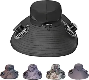 Solar Powered Fan Hat – Wide Brim Fisherman Hat with 2 Adjustable Solar Fan,Outdoor Sun Protection Cap.USB Charging