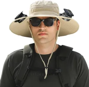 Solar Powered Fan Hat, Wide Brim Sun Protection Cap with Dual Charging, USB and Solar