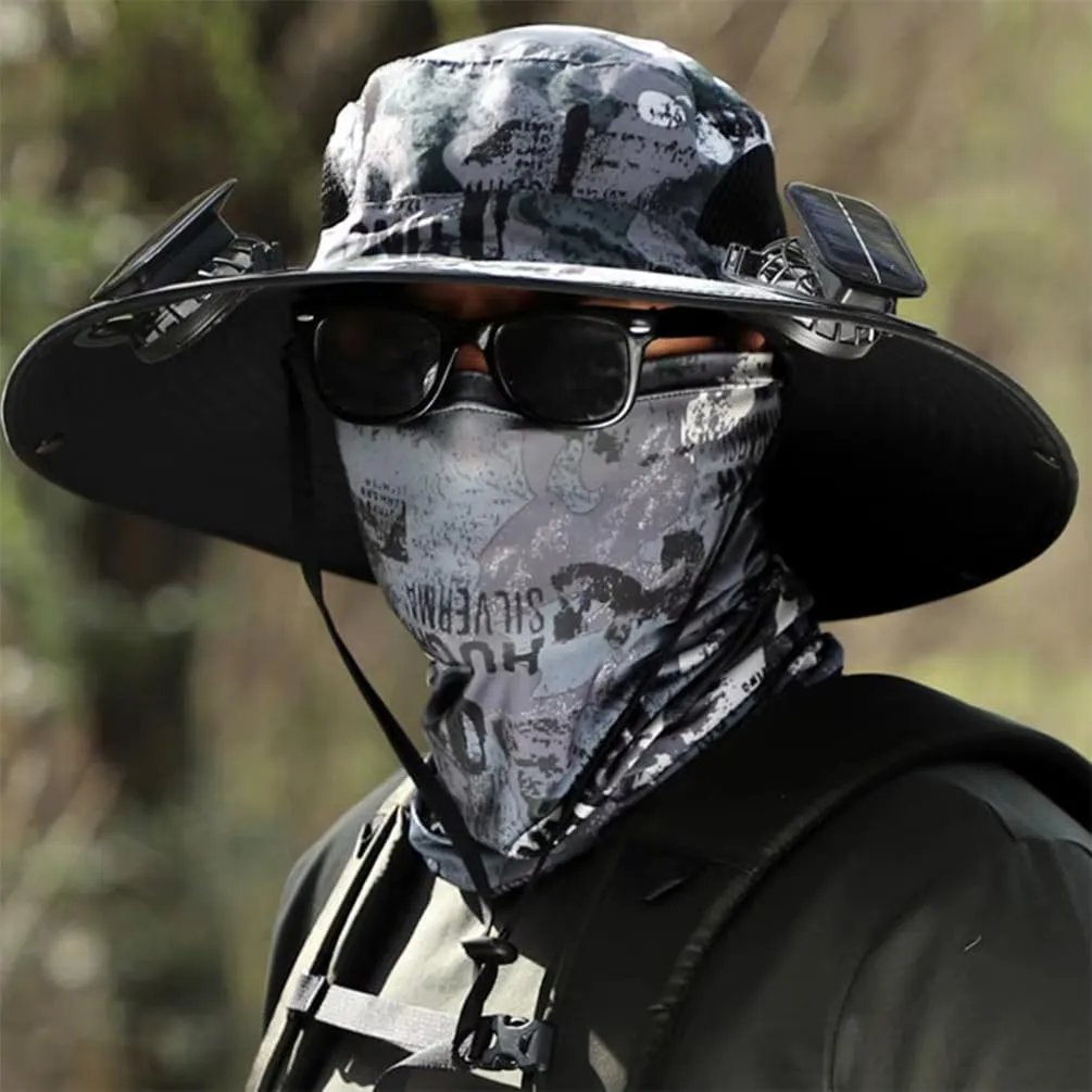 Solar Powered Outdoor Fishing Hat, Wide Brim Fan Outdoor Fishing Hat-Solar & USB Charging with Two Fans