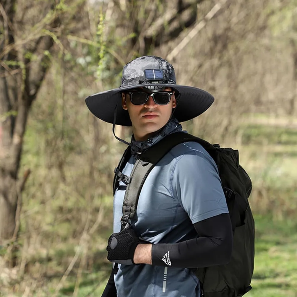Solar Powered Outdoor Fishing Hat, Wide Brim Fan Outdoor Fishing Hat-Solar & USB Charging with Two Fans