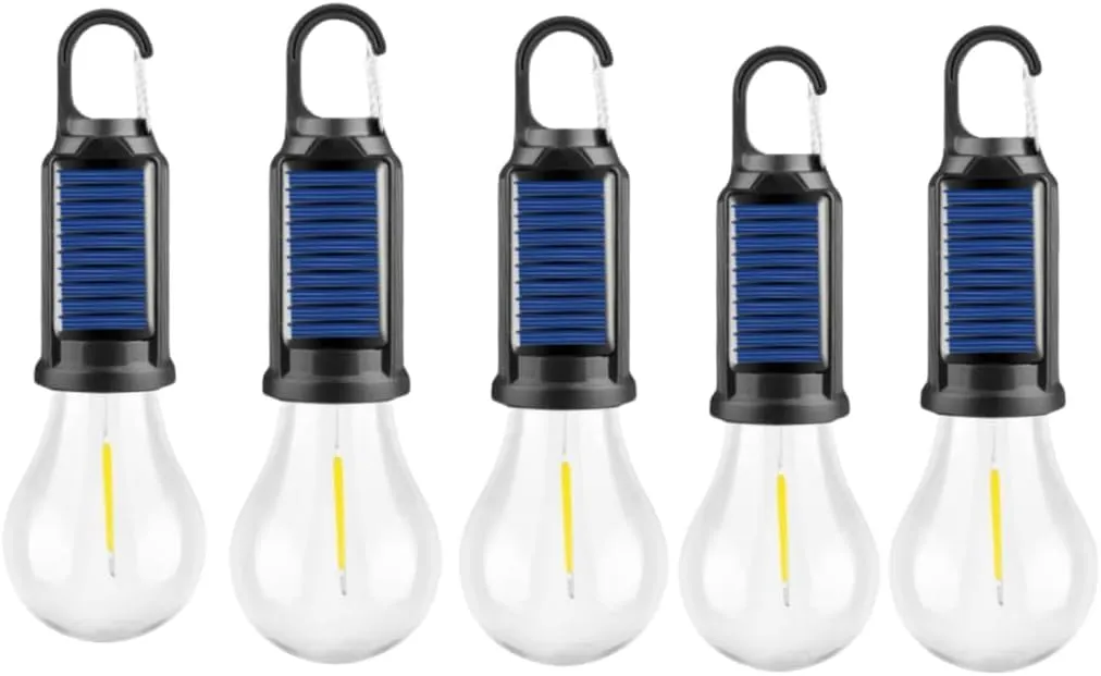 Solar Rechargeable Hooked Camping Light,Outdoor Emergency Hanging Lights Bulbs for Hiking Party,3 Light Modes Adjustable LED Solar Camping Lights(Bulb)